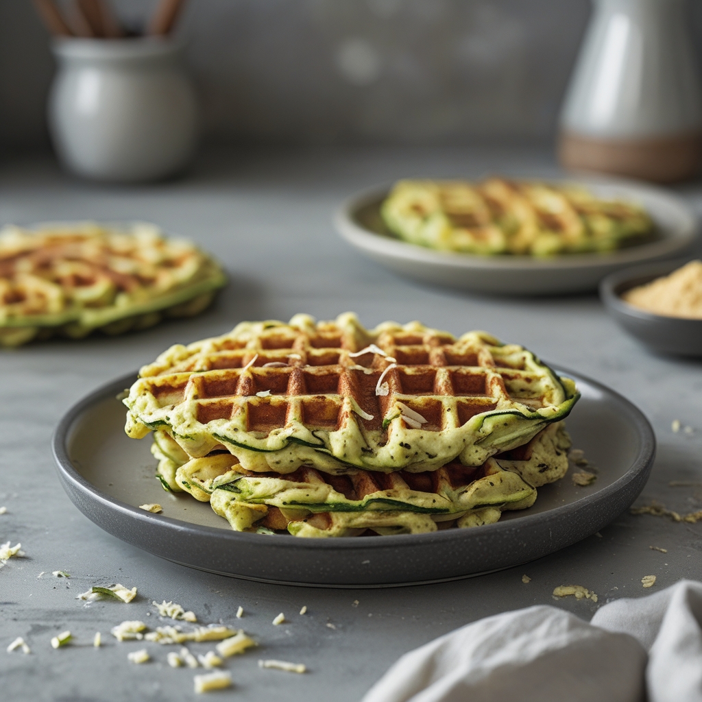Crispy Zucchini Parmesan Waffles with Garlic Aioli Dip