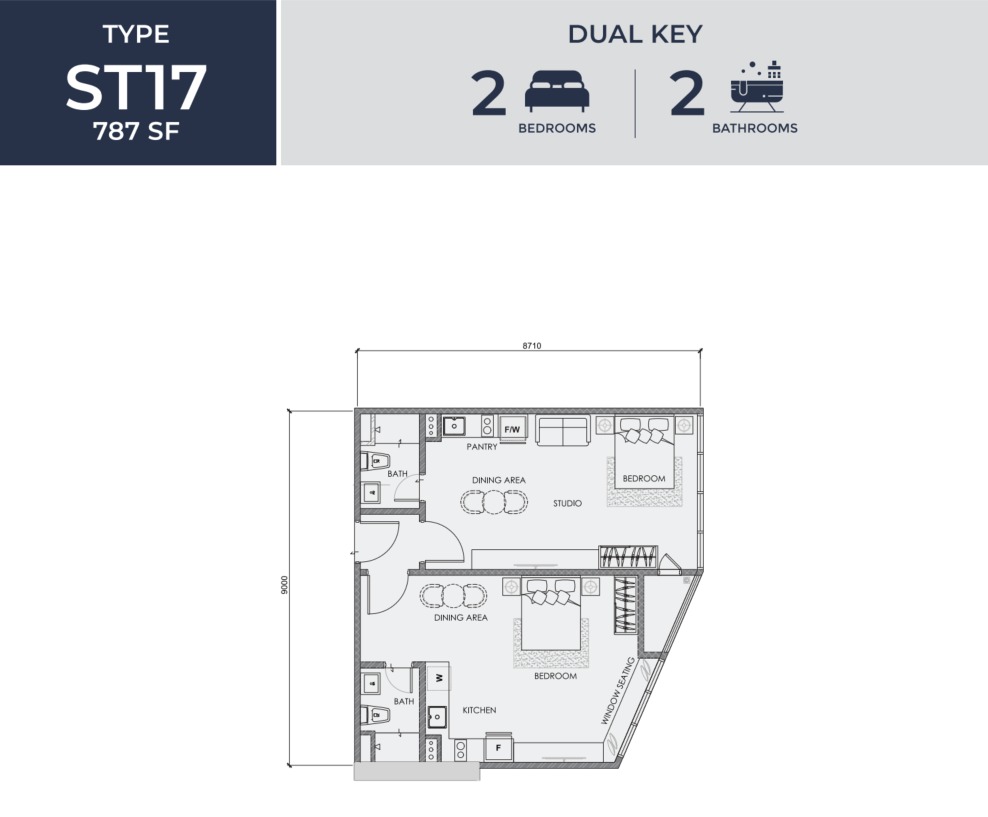 Centrix Type ST17 floor plan — 787 sq ft, 2 bedrooms