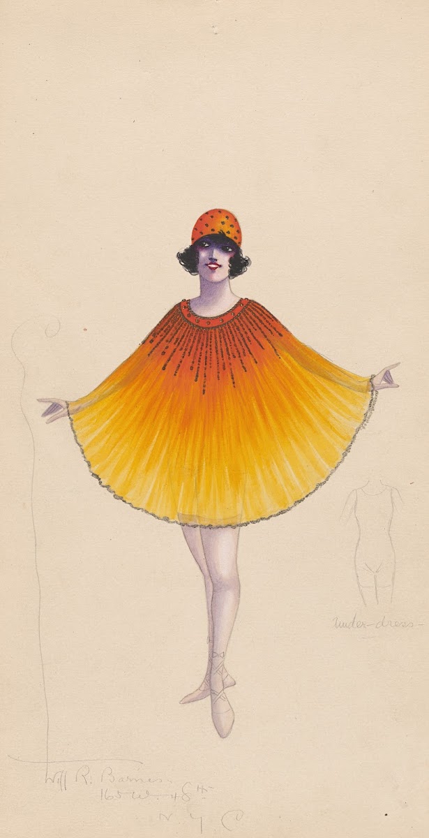 Orange and yellow poncho type costume with under dress sketch 1920   1921