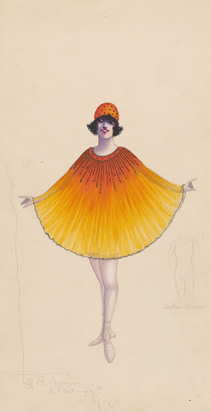 Orange and yellow poncho type costume with under dress sketch 1920   1921