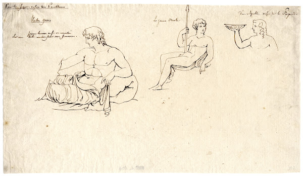 Three sitting figures Orestes Apollo and an unidentifiable youth