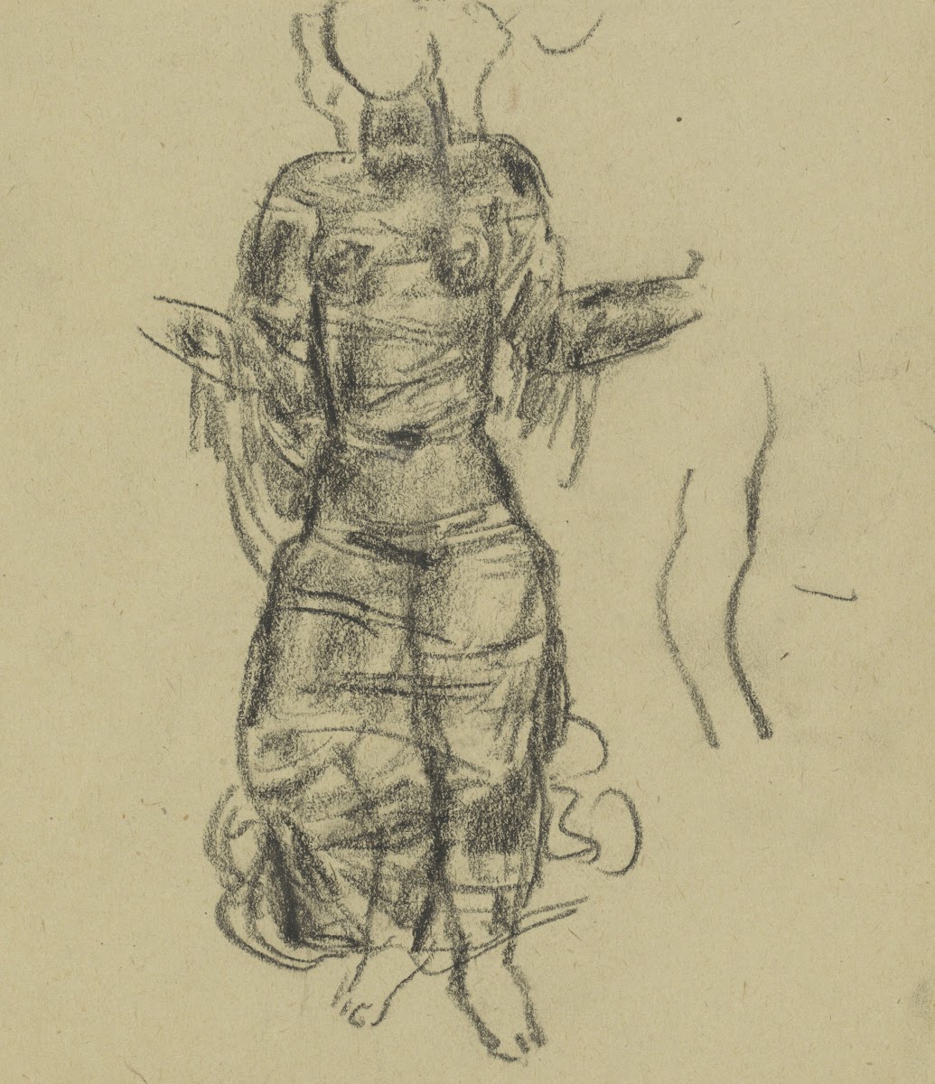 Schetsblad met studie van een vrouw in draperieën 20th century
