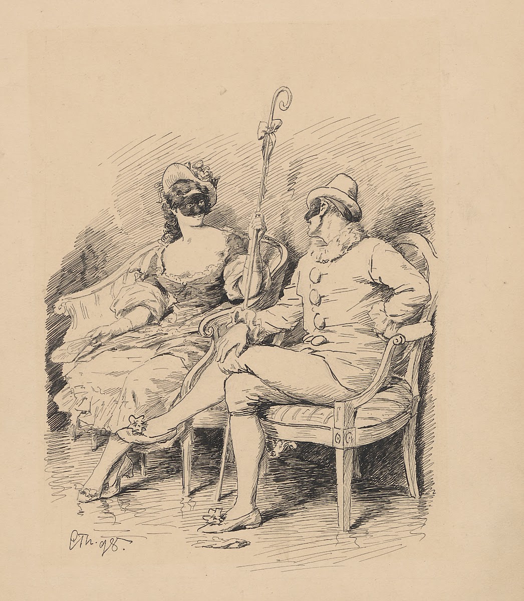 Man and woman at a masquerade ball 1898