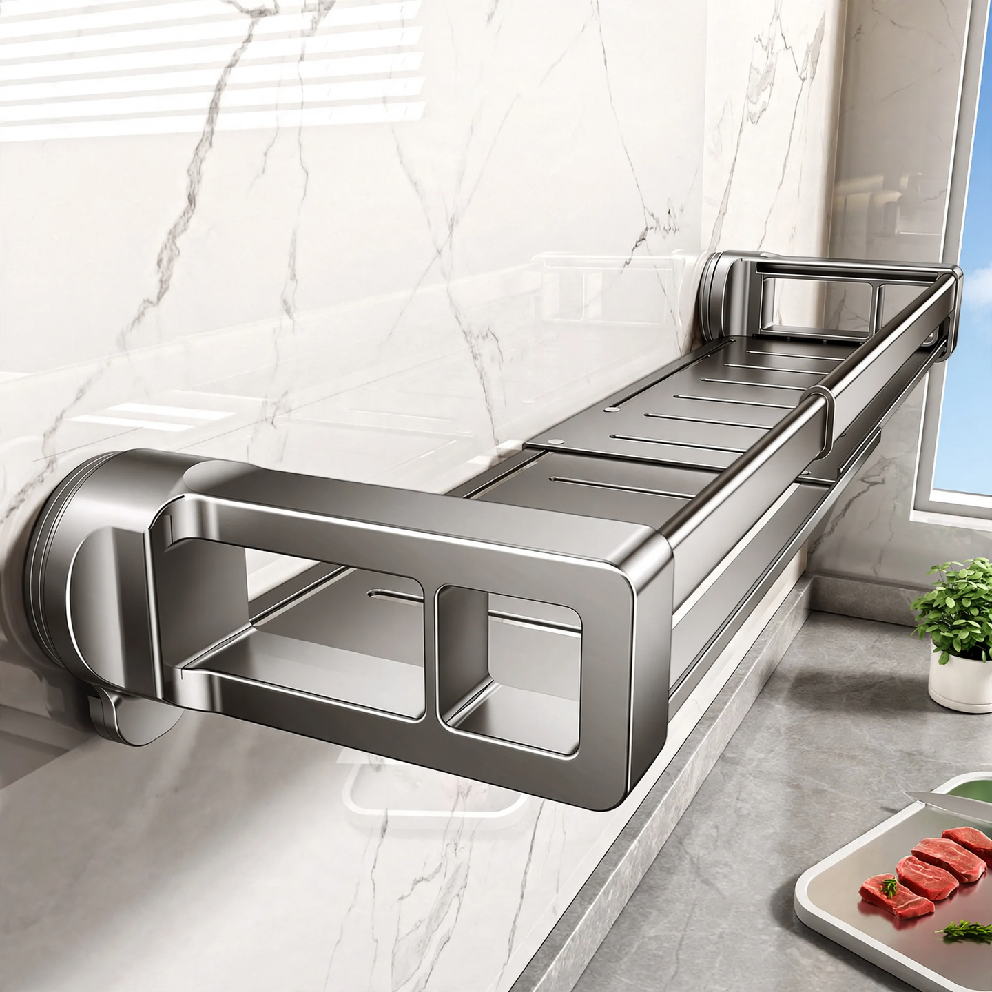 Pull-out wall shelf for spices, no drilling