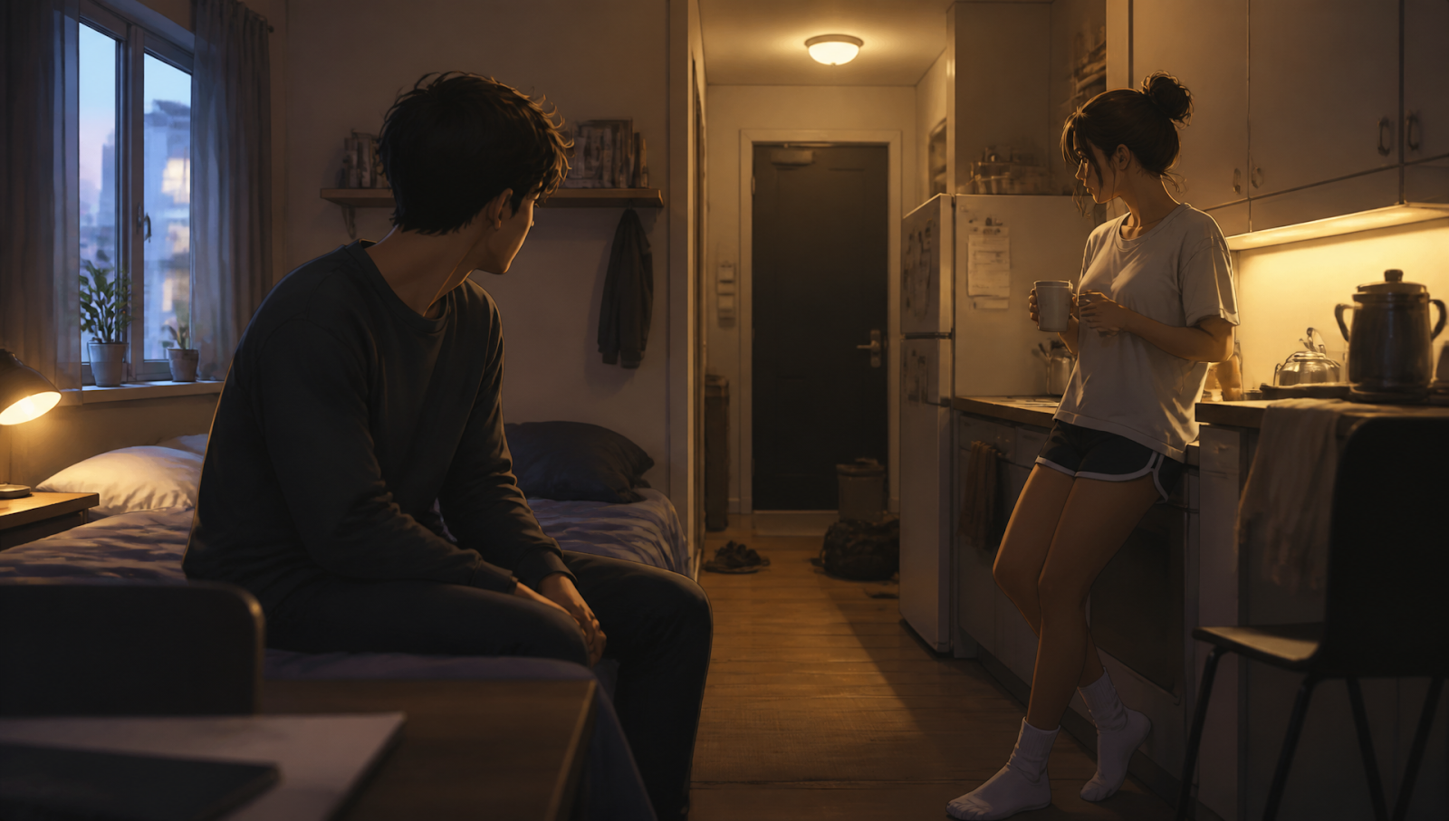 One-Room TA promotional image showing U-yun and Jin-hyeong in a studio apartment setting
