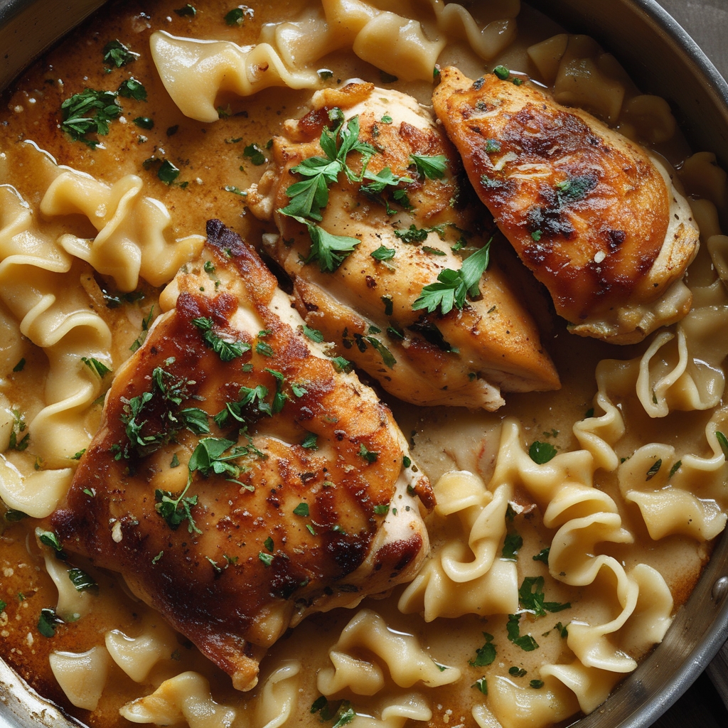 Savory One-Pan Chicken with Buttered Noodles Quick & Easy Weeknight Dinner finished