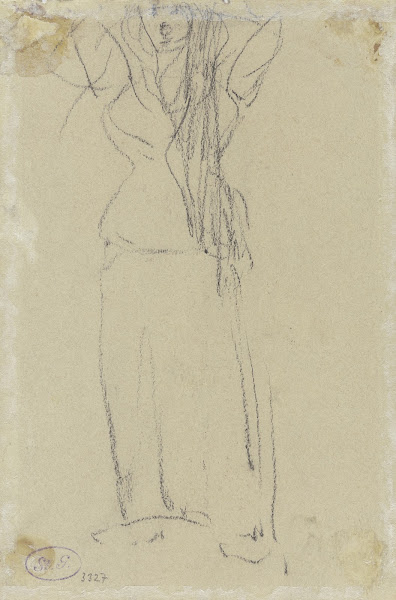 Flüchtige Skizze einer Frauenfigur mit erhobenen Armen ca 1900