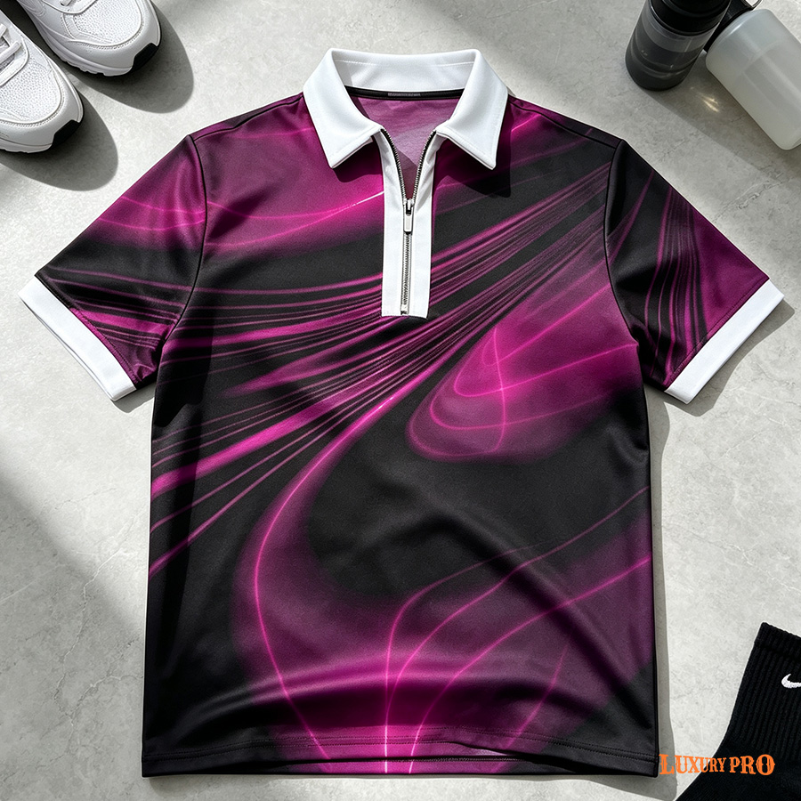 AOP Universal Zip Short Sleeve Polo - Exposed Zipper