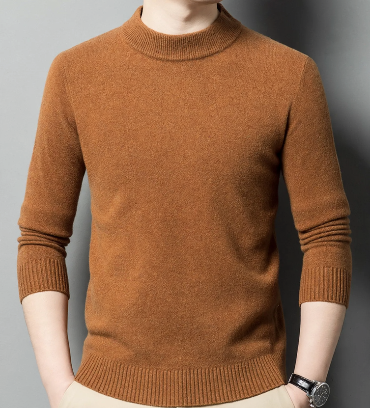 Men's pure wool sweater with stand-up collar