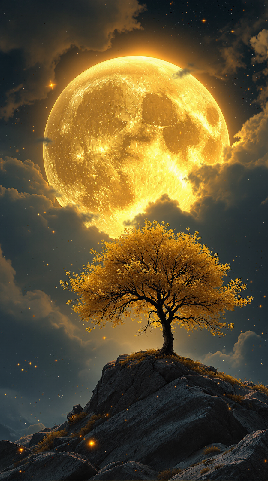 Fantasy Golden Moon and Tree
