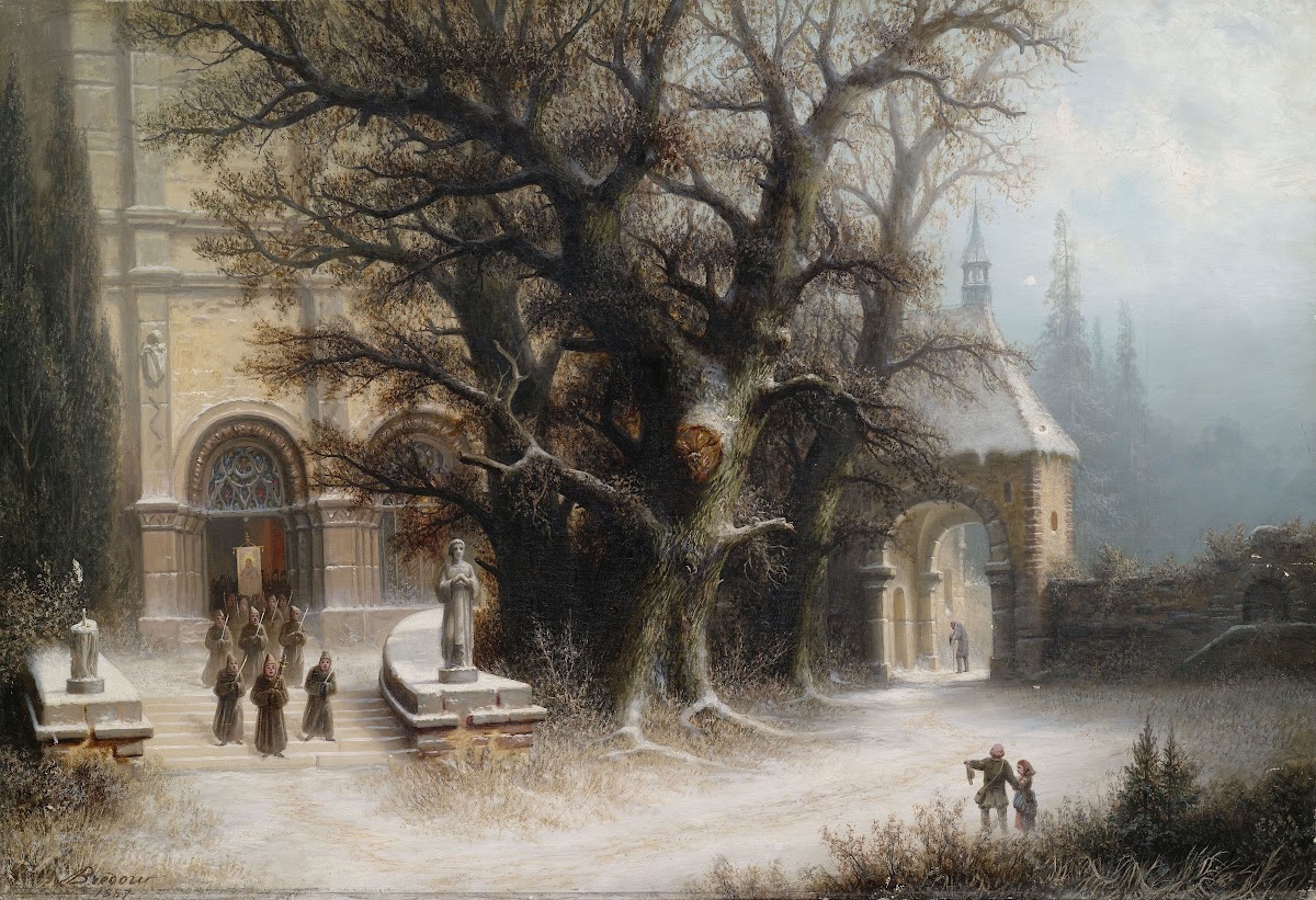 Procession at a Snowy Monastery 1887