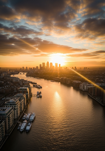 Thames River Sunset Drone View