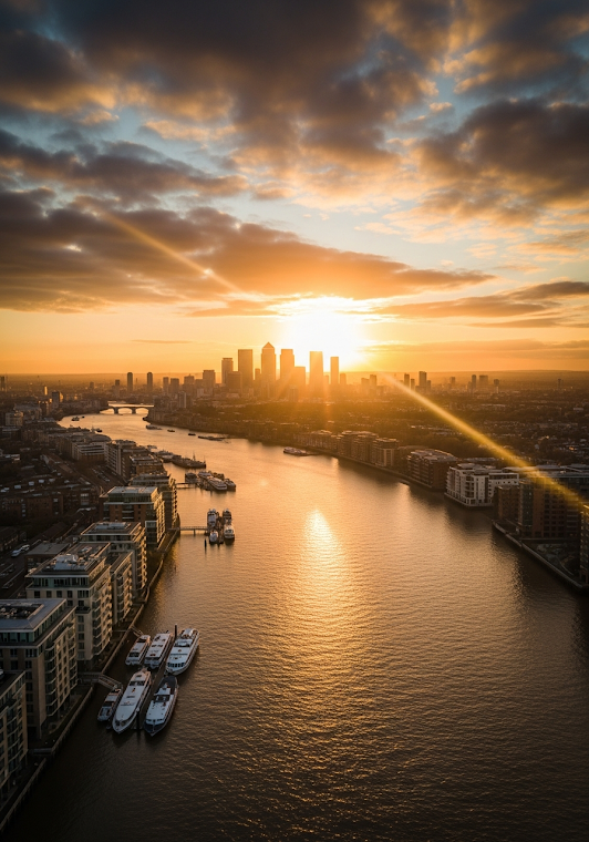 Thames River Sunset Drone View
