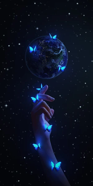 Planet, Butterflies, Hand, Galaxy, Night 5K iPhone Wallpaper Background
