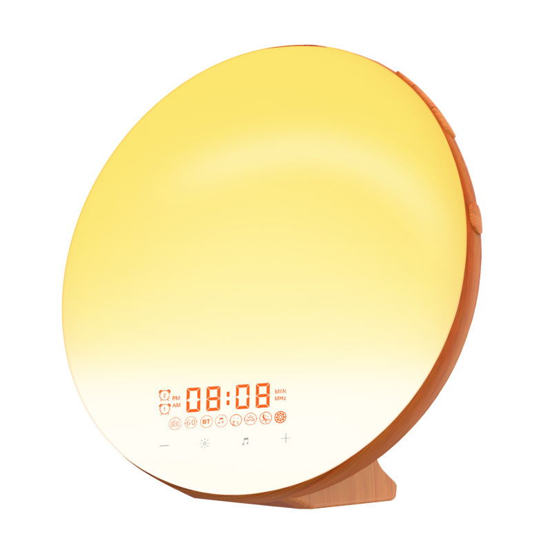 LED alarm clock with wooden look and sunrise simulation