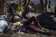 Makhosonke Gumede, 38, was sleeping outside until tents were put up at the shelter behind Wembley Stadium in Johannesburg.