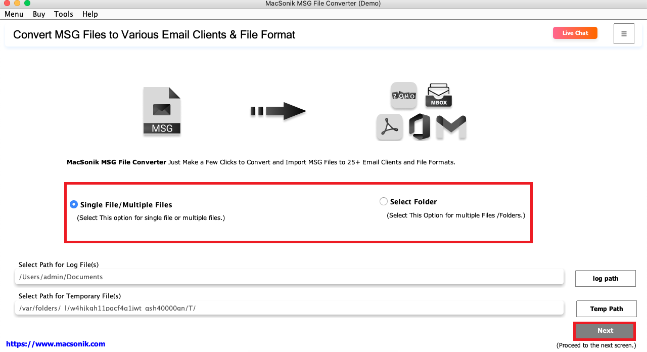 Choose either Single Files/Multiple Files or Select Folder then click Next.
