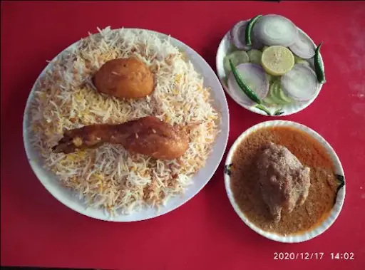 Chicken Biryani With Mutton Chaap And Salad