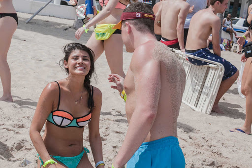 Kia and Ben playing beer pong during spring break, Fort Lauderdale.