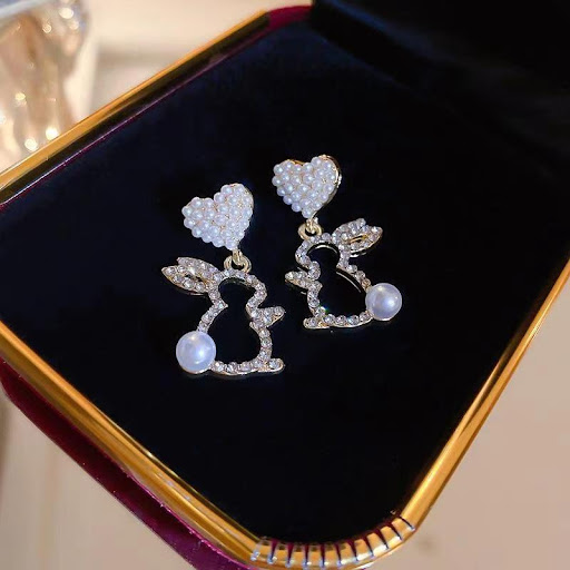 Title 4, Pearl Bunny Earrings For Women Silver Pin Earri...