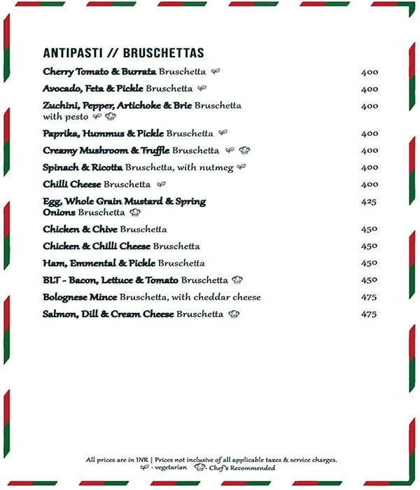 Cicchetti menu 