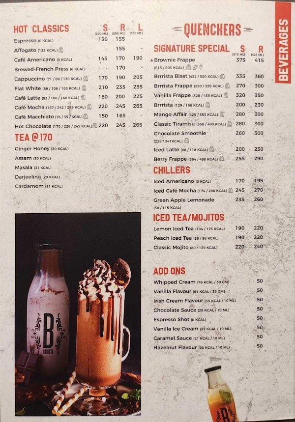 Barista Coffee menu 