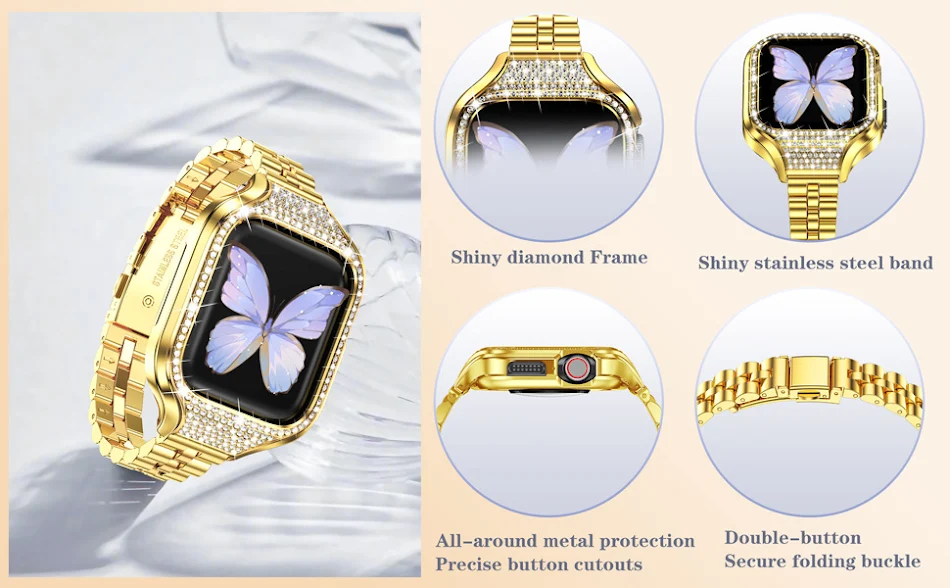 Kleines Smartwatch-Armband mit drei Diamanten. Elegantes Design für Alltag und besondere Anlässe. Passt perfekt und ist bequem.