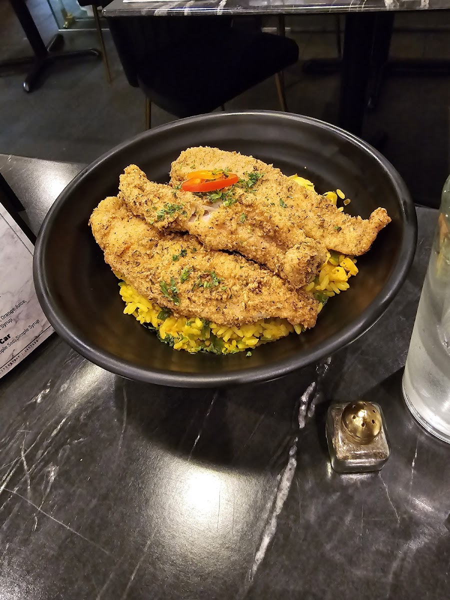 Fried catfish with jumbalaya