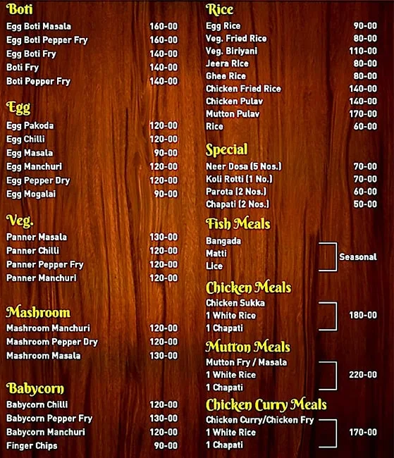 Kannadigas Karavali menu 