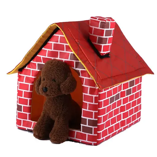 Cat Puppy Home Portable Red Brick Pet Dog House Warm and Cozy Cat Bed Dog Kennel House for Pets Animals Removable Travel