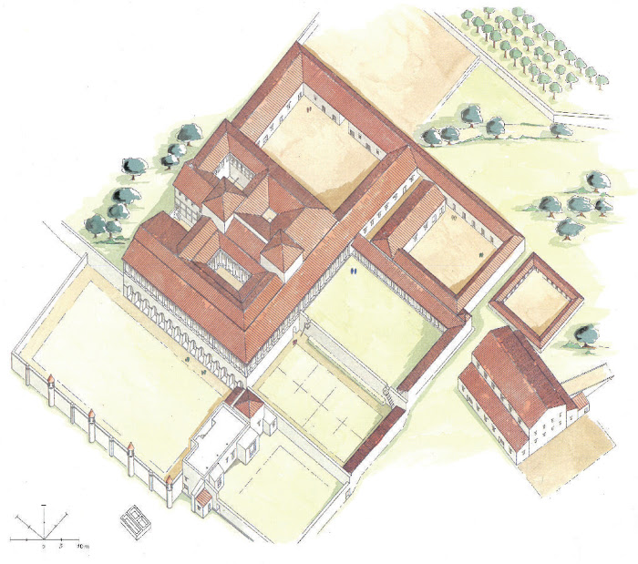 Ricostruzione assonometrica della villa di Settefinestre nella seconda fase edilizia (fine I - inizi II sec. d.C.) 