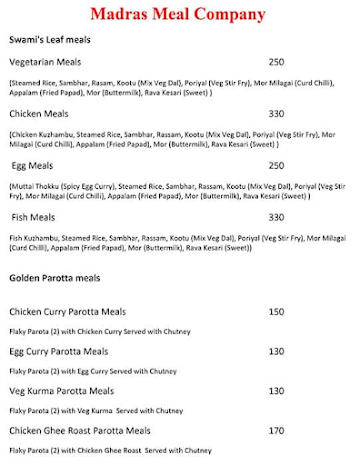 Madras Meal Company menu 