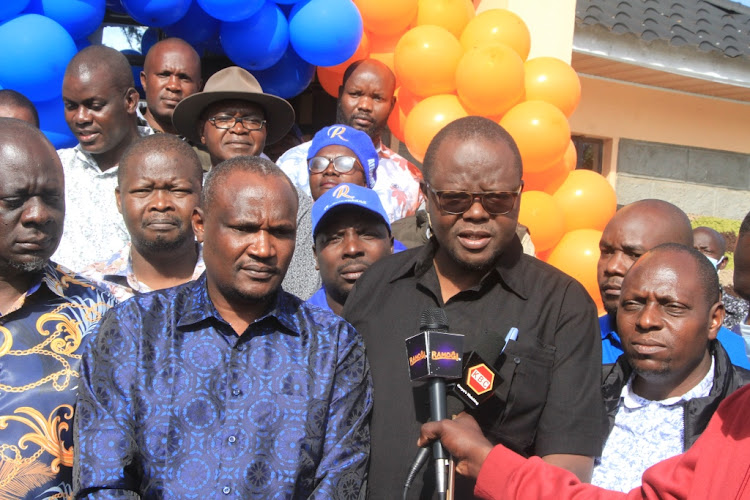 ODM chairman John Mbadi, Migori senator Ochillo Ayacko with other party officials when they opened the Azimio headquarters in Migori town on June 23, 2022