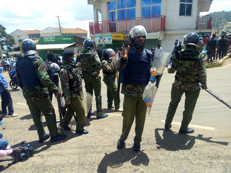 Anti-riot police officers disbursing residents during political rally in Kabarnet, Baringo on May 14.