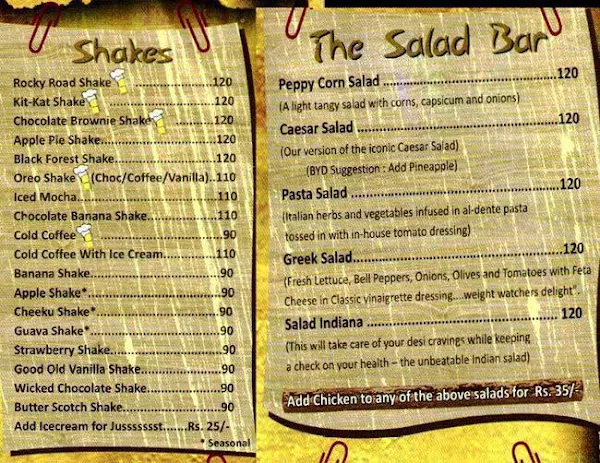 Big Yellow Door menu 