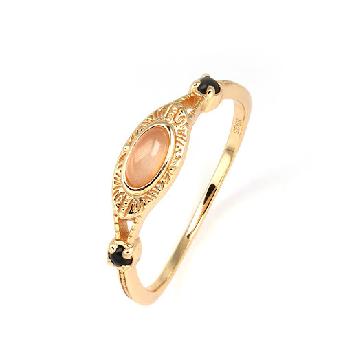 Title 6, S925 Silver Plated Gold Inlaid Orange Moonstone...