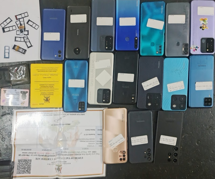 Some of the recovered smartphones believed to have been stolen in Nairobi and were destined for Uganda on October 13, 2023.