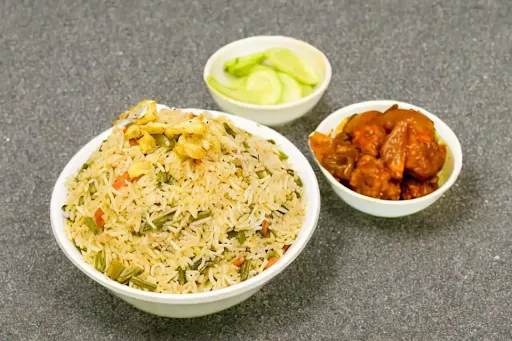 Egg Fried Rice With Chilli Chicken [3 Pieces] And Salad