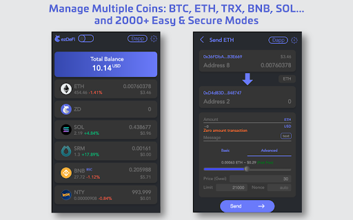 Manage Multiple Coins: BTC, ETH, TRX, BNB, SOL... 2000+ Easy Secure Modes 