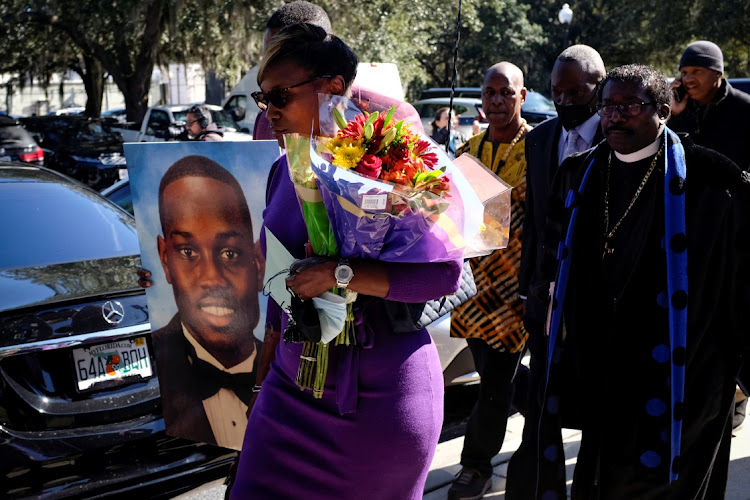 Wanda Cooper-Jones, mother of Ahmaud Arbery, leaves the Glynn County Courthouse on November 23, 2021.