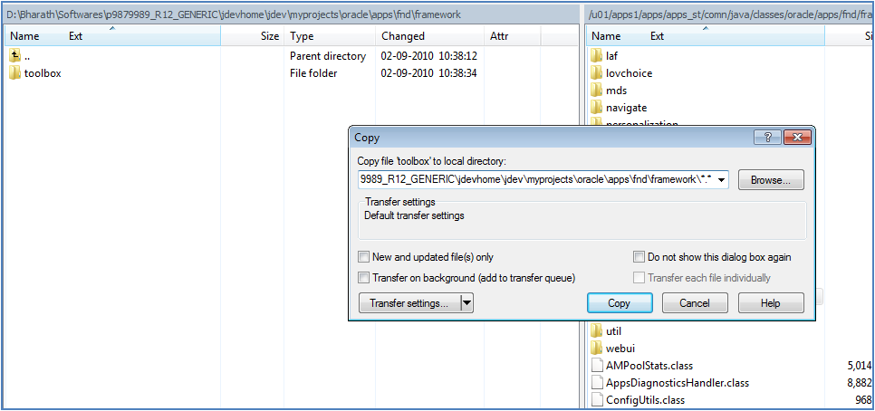 Copying and creating the directory structure in OAF for EO extension