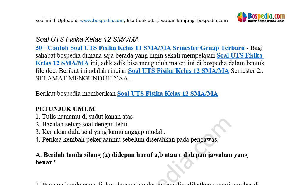 Contoh Soal Dan Jawaban Fisika Kelas Xi Semester 2 - Contoh Soal Terbaru