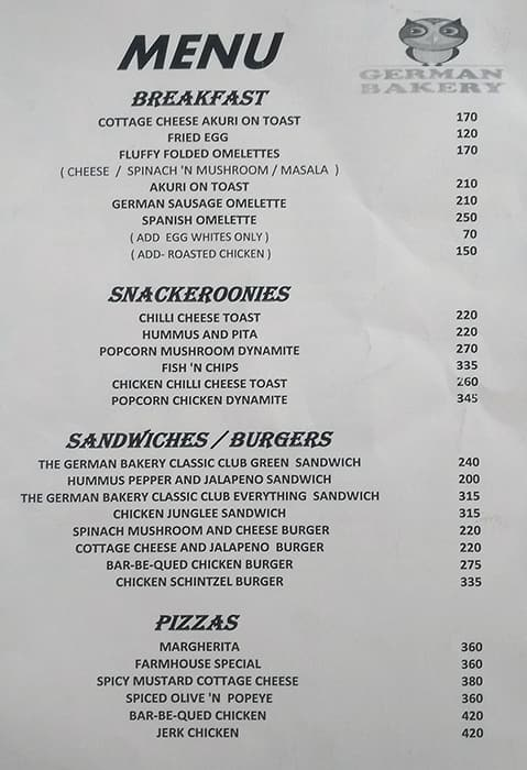 Milansar Bakery menu 