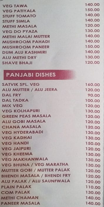 Satvik Only Veg menu 