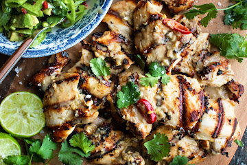 Grilled Coconut Chicken with Snap Pea Salad