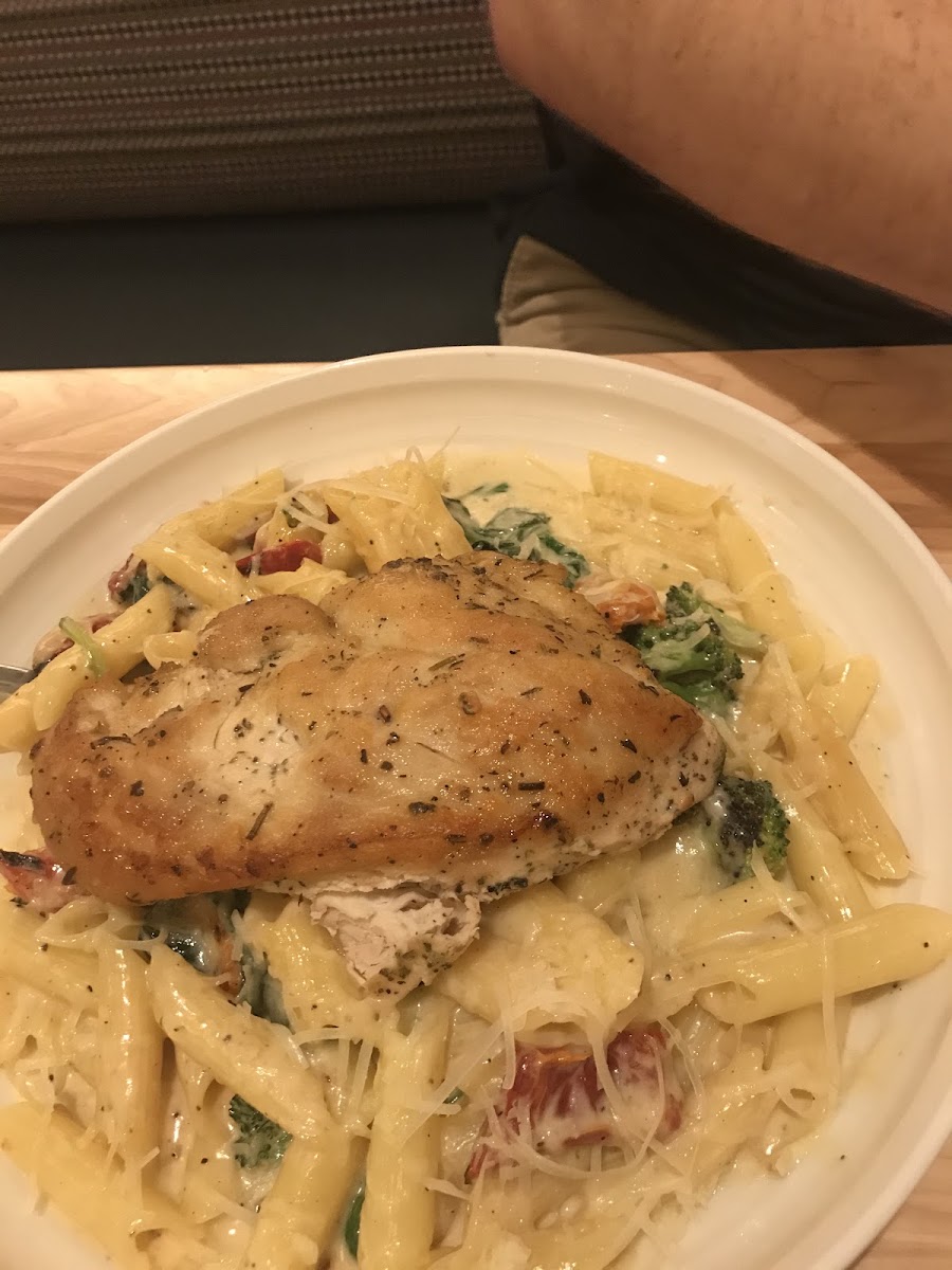 Chicken Alfredo. My non celiac husband inhaled this. He thought it was so yummy!!