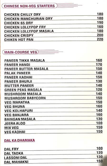 Hotel Sangram Bar And Family Restaurant menu 