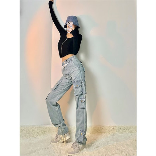Title 4, Womens High Street Multi Pocket Cargo Jeans fo...