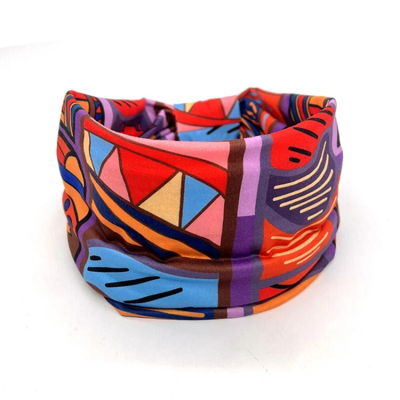 Turban imprimé à motif large bordure noué extensible yoga cyclisme sports bandeau