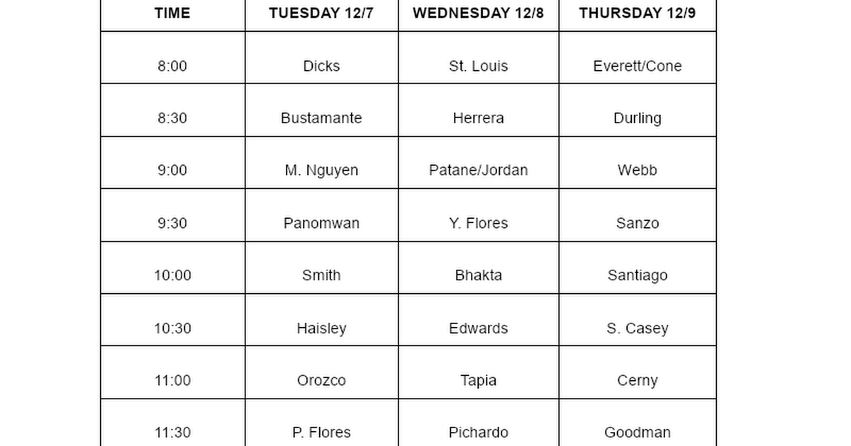 Peppermint Village Schedule